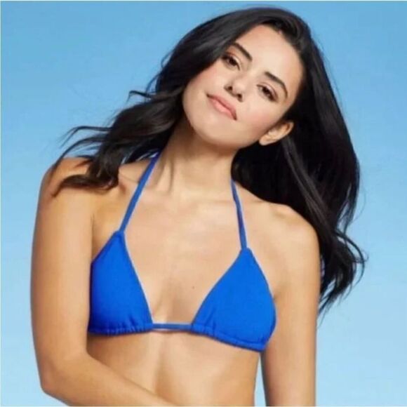 NWT Xhilaration Junior’s Blue Cobalt Terrycloth Triangle Slide Bikini Top, S - Picture 2 of 10